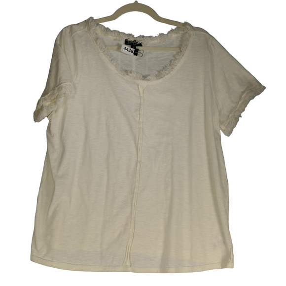 Jessica Simpson Ivory T Shirt Womens 1X Cotton Blend Fringe Short Sleeve Top - Picture 4 of 7
